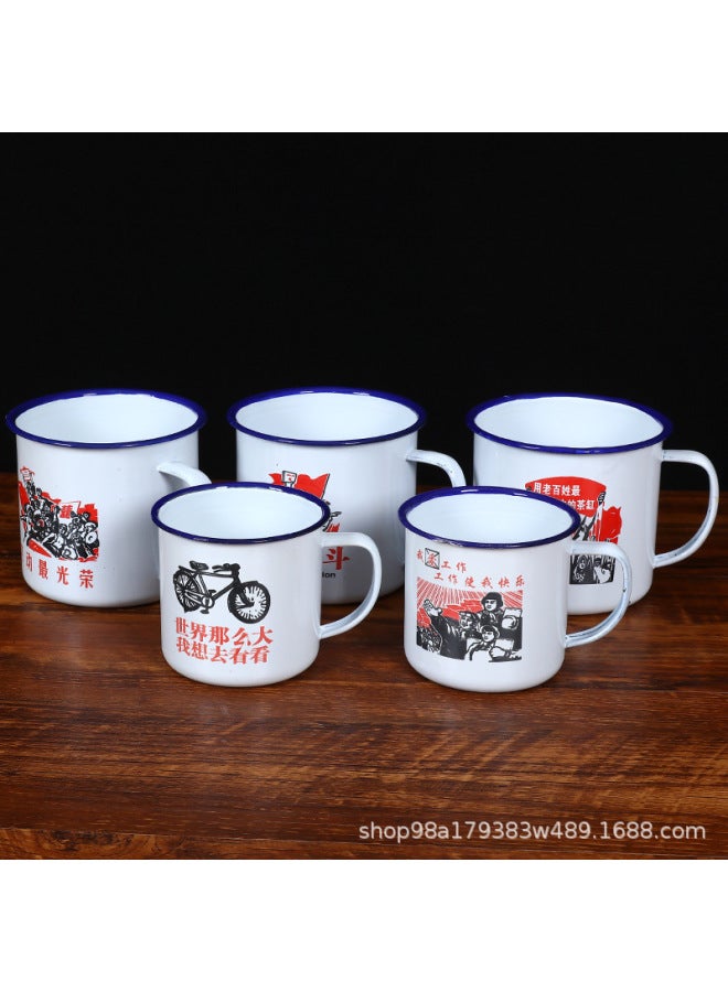 By Box Wholesale Enamel Cup Nostalgic Classic Large Capacity Old-fashioned Vintage Cup With Lid Iron Tea Jar Mug-Color:Enamel Cup [quote Style] Will Not Be Shipped If Less Than One Box Is Filled-Capacity:8cm 350ml Without Cap [120 Pieces] - Image 3