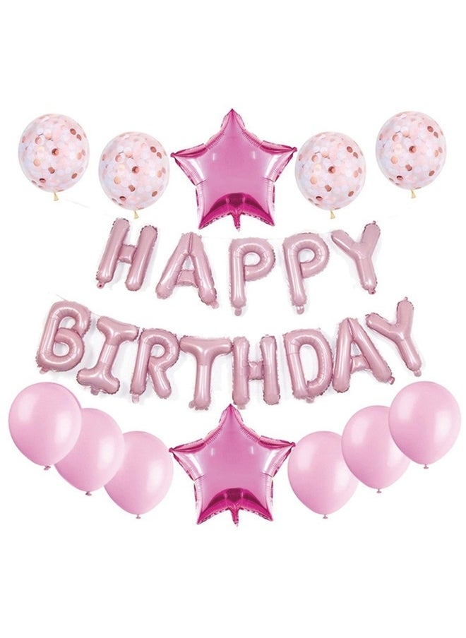 yongsheng Birthday Party Balloon set 1"Happy Birthday" letter Foil Stars Balloons and of Confetti Latex Balloons (Pink)  - Image 1