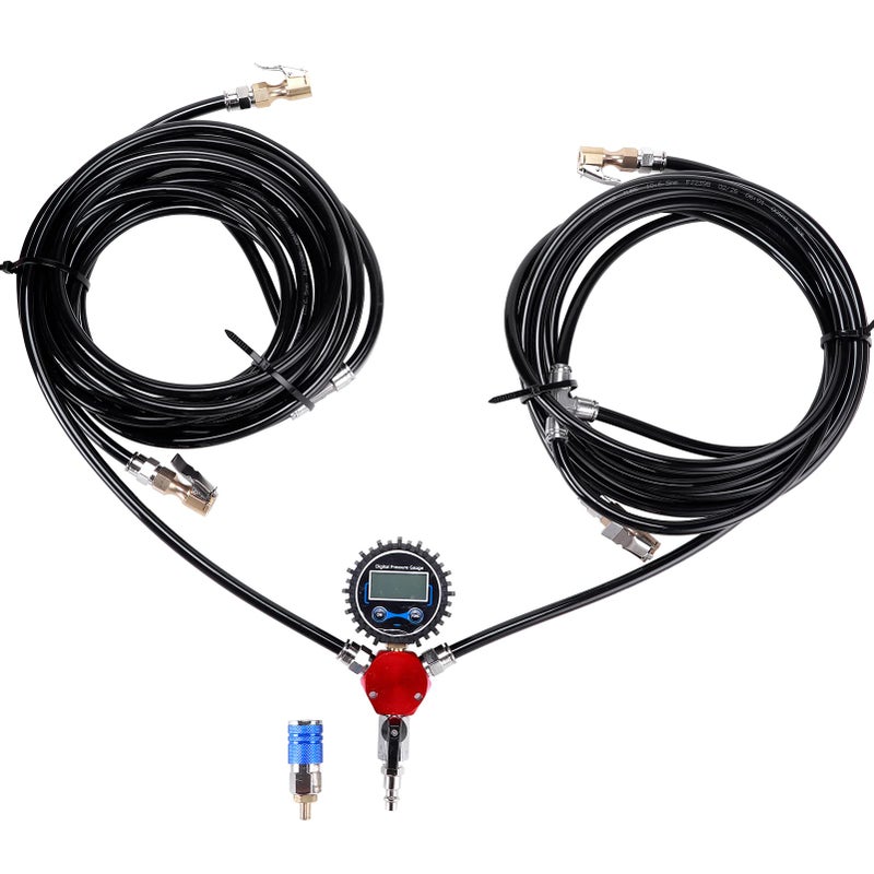 4 Way Tire Inflation Deflation System with 4 Closed Flow Air Chuck Digital Tire Pressure Gauge for Car Trucks Off Road VehiclesCompatible with HPA Tanks and Compressors