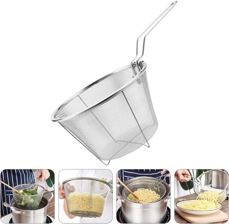 Gyanadh Small Strainer Colander Round Wire Frying Basket Deep Fryer Stainless Steel Folding Handle French Fries Fried Chicken Food Cooking Kitchen Mesh Home 30x18x10 CM - Image 5