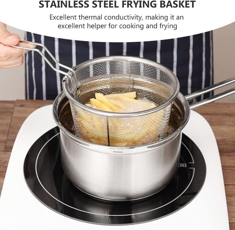 Gyanadh Small Strainer Colander Round Wire Frying Basket Deep Fryer Stainless Steel Folding Handle French Fries Fried Chicken Food Cooking Kitchen Mesh Home 30x18x10 CM - Image 3