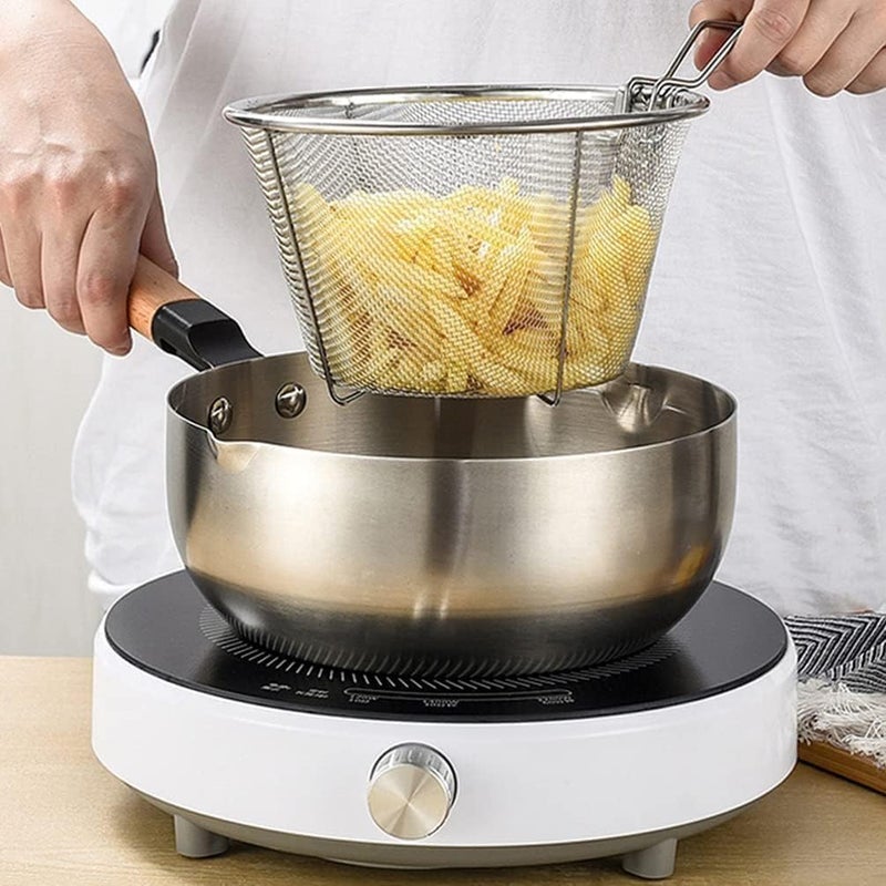 Gyanadh Small Strainer Colander Round Wire Frying Basket Deep Fryer Stainless Steel Folding Handle French Fries Fried Chicken Food Cooking Kitchen Mesh Home 30x18x10 CM - Image 2