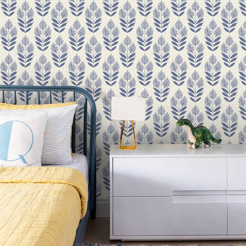 Naphite Tulip Floral Peel and Stick Wallpaper Vintage Leaf Boho Contact Paper for Cabinets Neutral Self Adhesive Wallpaper for Bedroom Bathroom Waterproof Farmhouse Wall Decor Navy 17.3inW 78.7inL - Image 3