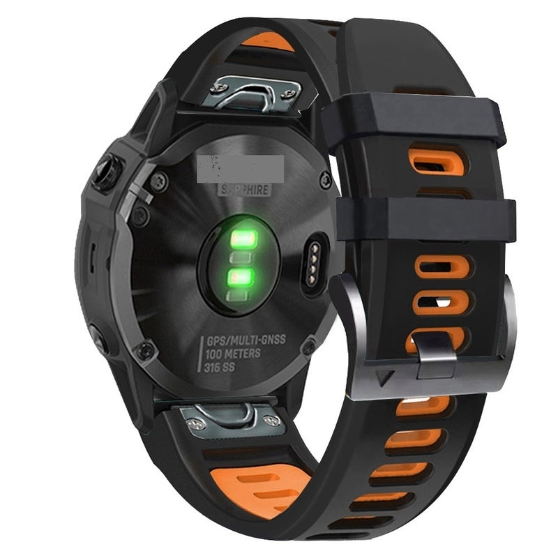 S-TOP For Garmin Fenix 7 Pro 51mm Sports Two-Color Silicone Watch Band(Black+Orange) - Image 1