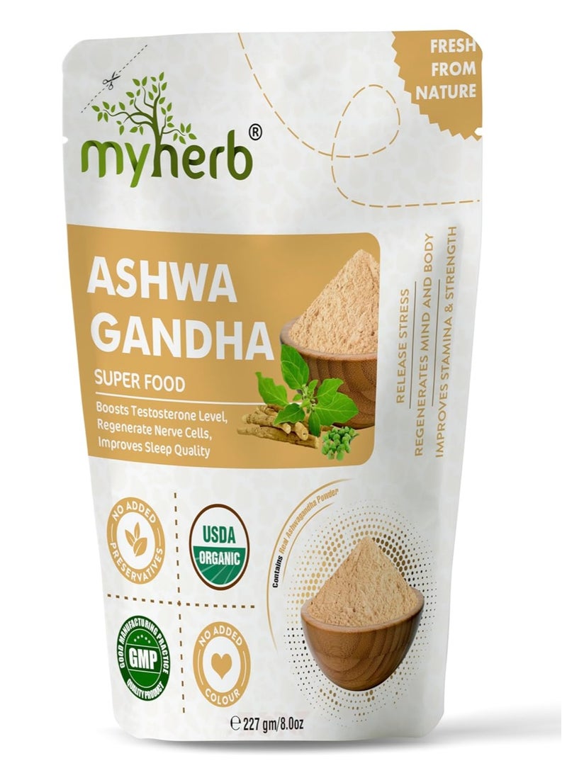 myherb 100% Pure Natural Organic Ashwagandha Powder || 227 Gm || Withania Somnifera || Ayurvedic Formula || Support for Stress-free Living- For Men And Women - Image 1
