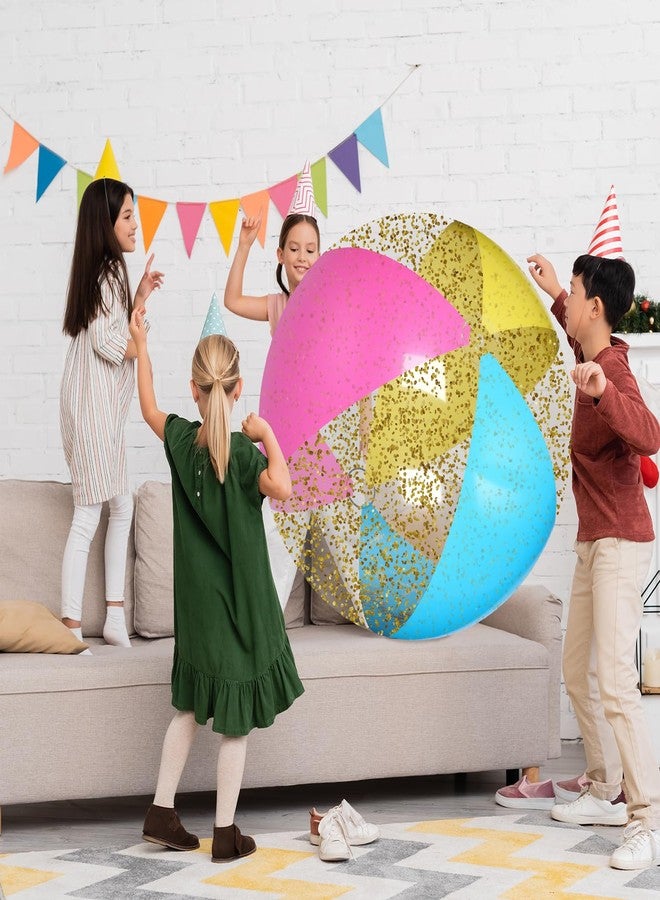 Realspring 2 Pcs 48'' Giant Beach Balls for Swimming Pool 4 Ft Jumbo Glitter Confetti Inflatable PVC Pool Balls Large Summer Blow up Beach Toys for Adults Summer Outdoor Party Favor(Colored) - Image 4