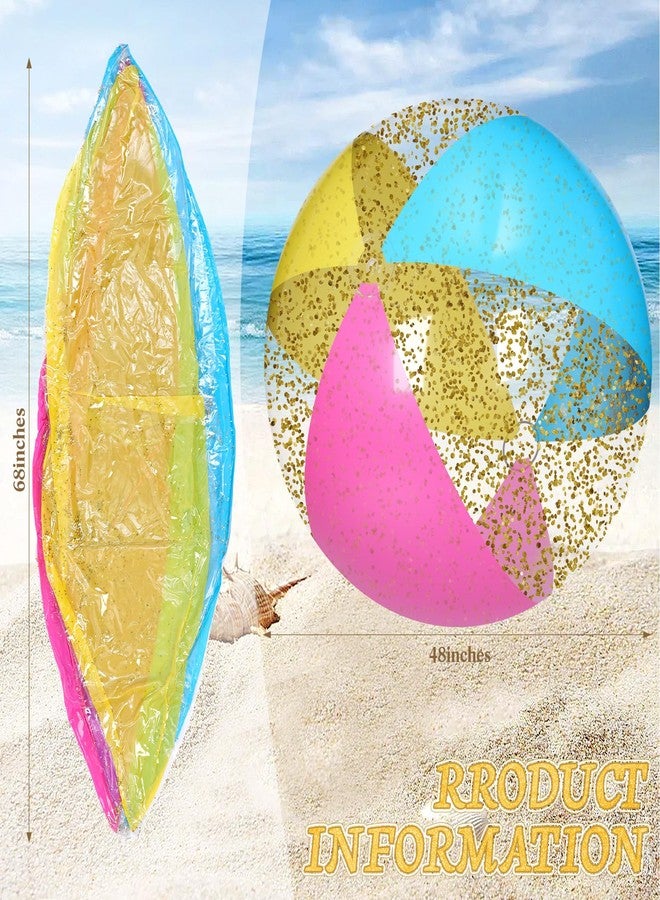 Realspring 2 Pcs 48'' Giant Beach Balls for Swimming Pool 4 Ft Jumbo Glitter Confetti Inflatable PVC Pool Balls Large Summer Blow up Beach Toys for Adults Summer Outdoor Party Favor(Colored) - Image 3