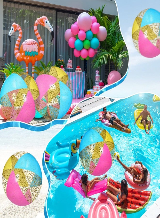 Realspring 2 Pcs 48'' Giant Beach Balls for Swimming Pool 4 Ft Jumbo Glitter Confetti Inflatable PVC Pool Balls Large Summer Blow up Beach Toys for Adults Summer Outdoor Party Favor(Colored) - Image 5