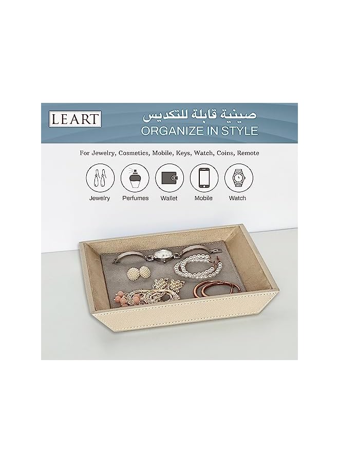 LeArt Leather Jewelry Tray Organizer – Jewelry Organizer | Vanity Tray | Jewelry Organizer Tray | Desk and Bedside Catchall holder for Jewelry, Cosmetics, Keys, Coins, Watches (Sterling Grey) - Image 2
