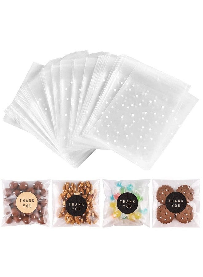 NPLUX 100Pack Self Adhesive Cookie Bags Cellophane Treat Bags Thank You Candy Bags For Gift Giving With Stickers(White Polka Dot4X4 Inch) - Image 1