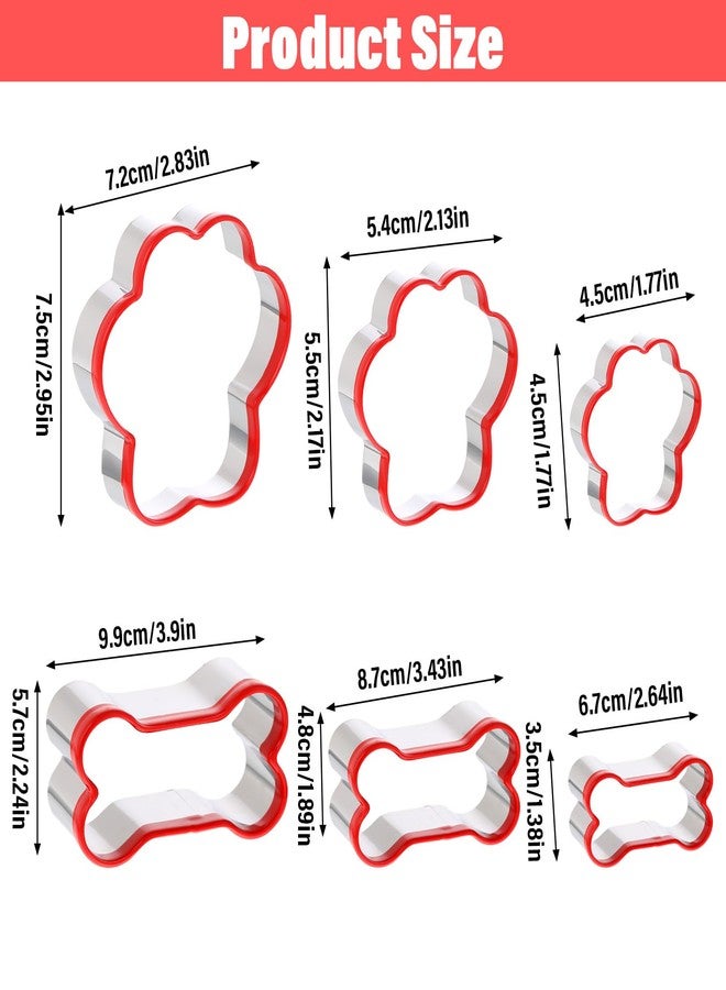 Alrhso Dog Bone Cookie Cutters for Treats 6 Size Dog Bone & Paw Cookie Cutters, Stainless Steel Biscuit Mold with Soft PVC Cover Coated - Image 2