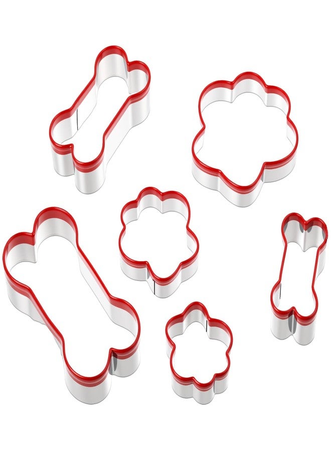 Alrhso Dog Bone Cookie Cutters for Treats 6 Size Dog Bone & Paw Cookie Cutters, Stainless Steel Biscuit Mold with Soft PVC Cover Coated - Image 1