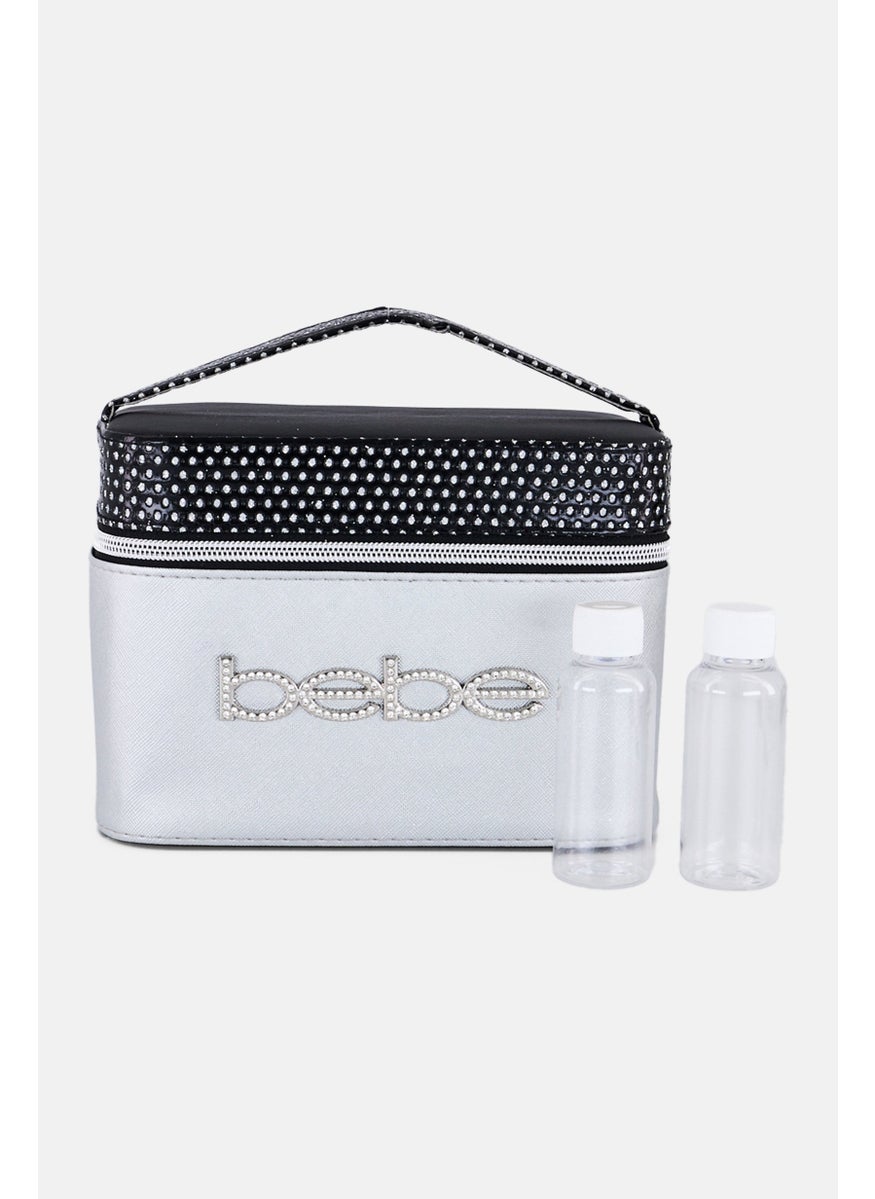 bebe Hardware Logo Cosmetics Bag, Silver/Black  - Image 1