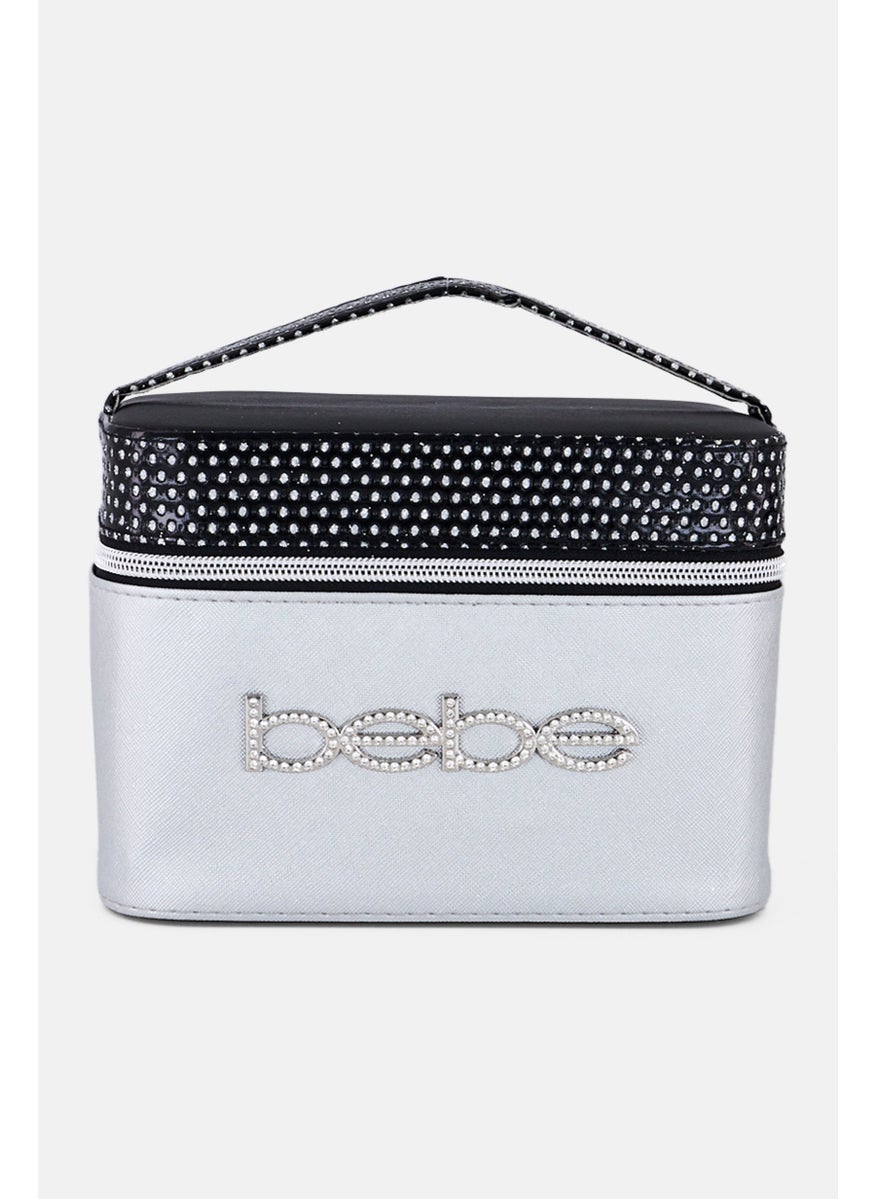 bebe Hardware Logo Cosmetics Bag, Silver/Black  - Image 3