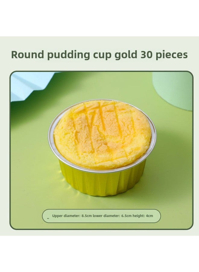 Food Grade Thickened Tin Paper Box Pudding Cup Disposable Commercial High Temperature Resistant Air Fryer Special Aluminum Foil Cup Wholesale-Specifications:Round Pudding Cups Gold 30 Pieces - Image 1