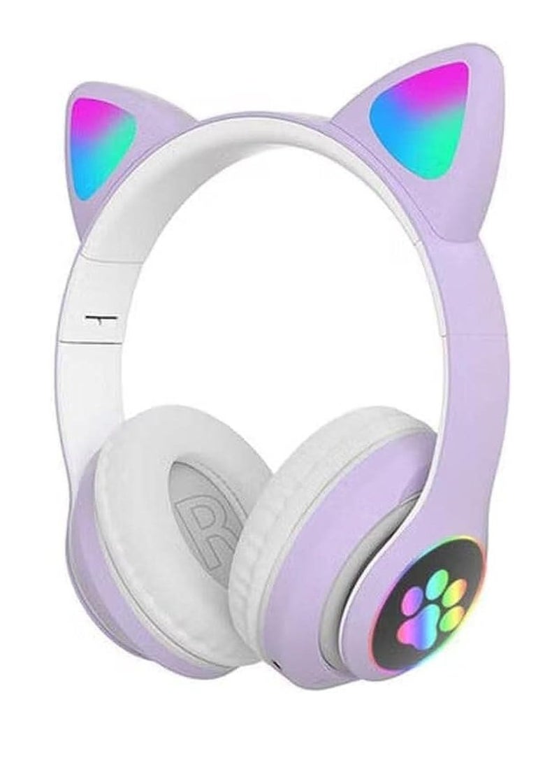 سماعة موسيقى AKDC فوق الأذن Glowing Cat Ear BT 5.0 باللون الأرجواني