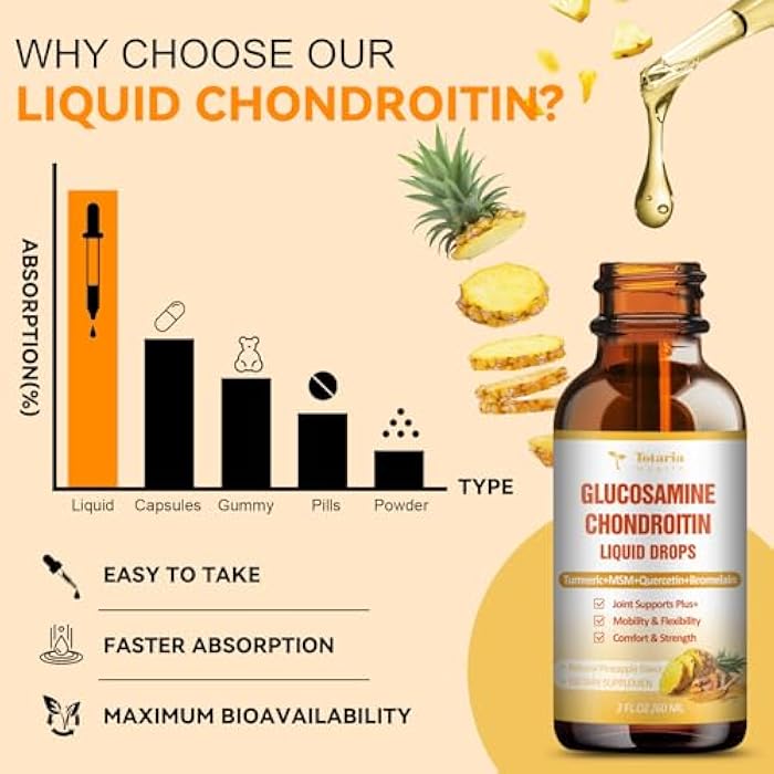 Totaria Glucosamine Chondroitin MSM Liquid Drops, Vitamin D3 - Joint Support Supplement for Mobility, Flexibility & Bones Chondroitin Sulfate Supplement Turmeric, Quercetin, Bromelain, MSM Oil 2 FL.OZ - Image 4
