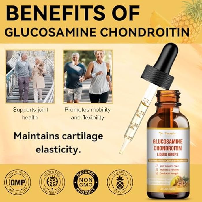 Totaria Glucosamine Chondroitin MSM Liquid Drops, Vitamin D3 - Joint Support Supplement for Mobility, Flexibility & Bones Chondroitin Sulfate Supplement Turmeric, Quercetin, Bromelain, MSM Oil 2 FL.OZ - Image 2