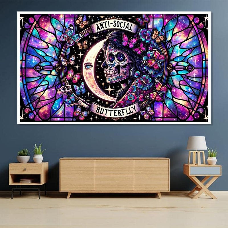 ijbnhd Large Diamond Painting Kits for Adults, 5D Sugar Skull Extra Large Diamond Art Kits for Beginners, DIY Full Drill Round Butterfly Gem Art for Crafts Home Wall Decor Gift 16X28inch - Image 3