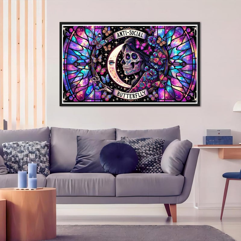 ijbnhd Large Diamond Painting Kits for Adults, 5D Sugar Skull Extra Large Diamond Art Kits for Beginners, DIY Full Drill Round Butterfly Gem Art for Crafts Home Wall Decor Gift 16X28inch - Image 4