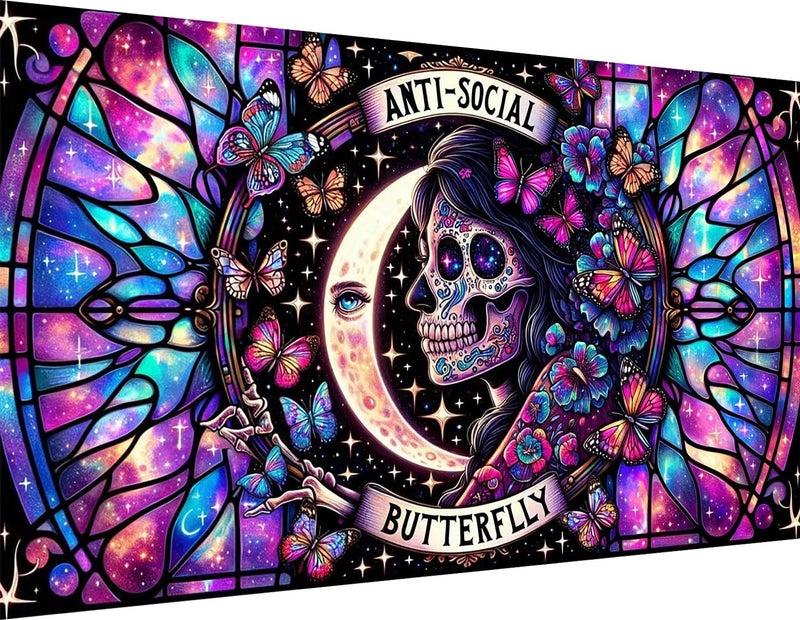ijbnhd Large Diamond Painting Kits for Adults, 5D Sugar Skull Extra Large Diamond Art Kits for Beginners, DIY Full Drill Round Butterfly Gem Art for Crafts Home Wall Decor Gift 16X28inch - Image 1