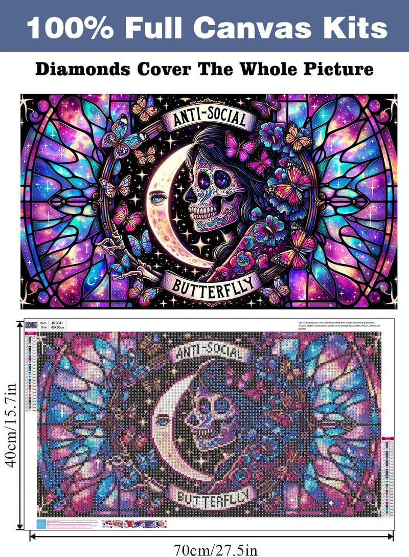 ijbnhd Large Diamond Painting Kits for Adults, 5D Sugar Skull Extra Large Diamond Art Kits for Beginners, DIY Full Drill Round Butterfly Gem Art for Crafts Home Wall Decor Gift 16X28inch - Image 2
