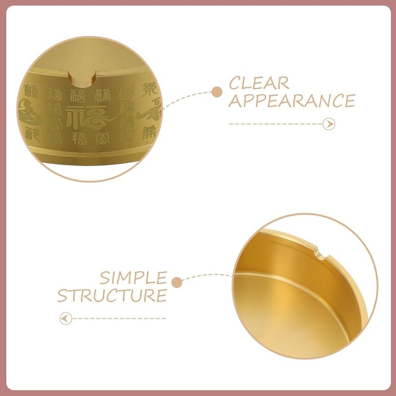 Vintage Brass Ashtray Polished Round Decorative Jewelry Tray For Home Office - Image 4