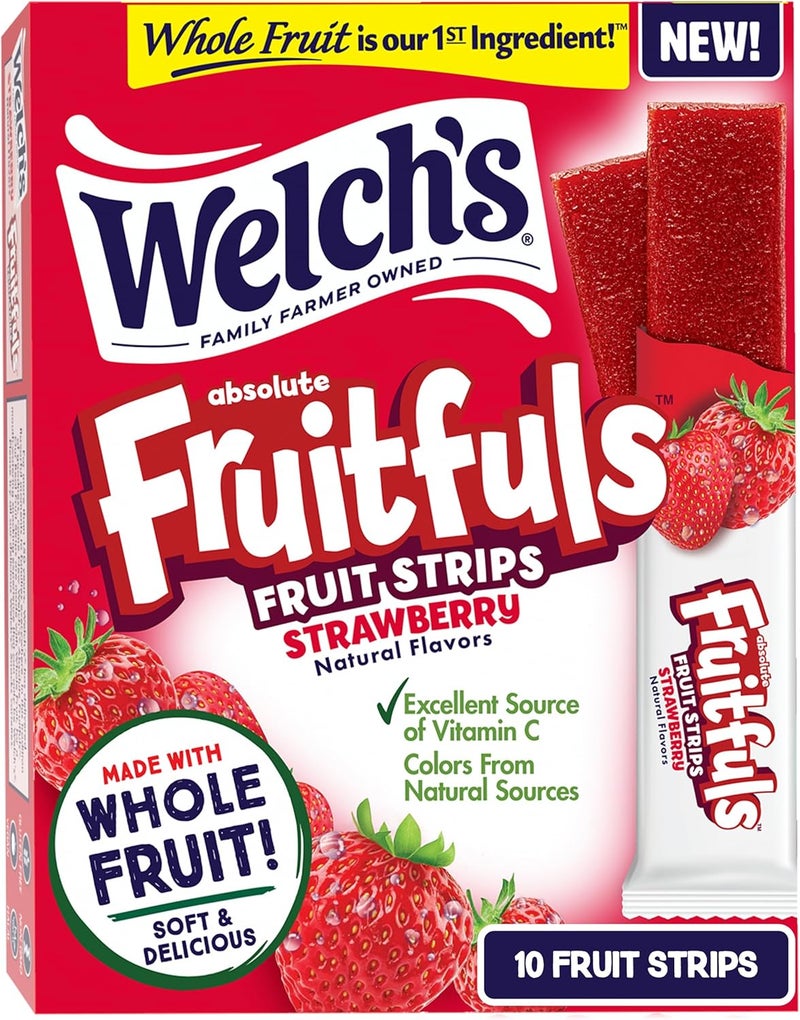 Welch's Absolute Fruitfuls Strawberry Fruit Strips - 10 Pack of Tasty Dried Fruit Snacks - Image 1