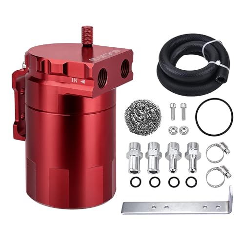 EVIL ENERGY Oil Catch Can, Universal Baffled Catch Can Kit with NBR Fuel Hose, 300ml Aluminum Air Oil Separator Tank for PCV System Red - Image 1