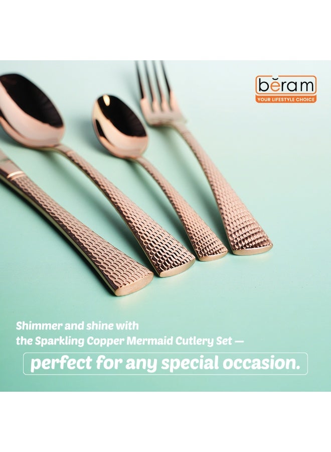 Beram Sparkling Copper Mermaid Cutlery Set, Stainless Steel Flatware Set with Engraved Handles, 18/10 Grade, Kitchen Utensils Set, Tableware - Image 2