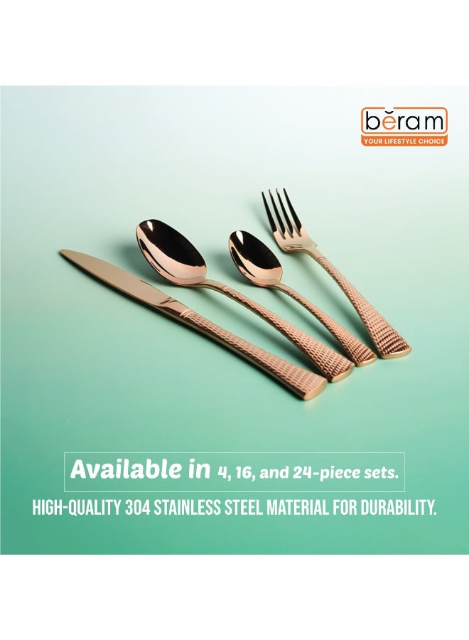 Beram Sparkling Copper Mermaid Cutlery Set, Stainless Steel Flatware Set with Engraved Handles, 18/10 Grade, Kitchen Utensils Set, Tableware - Image 5