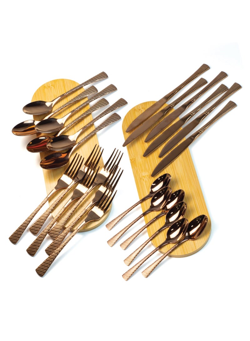 Beram Sparkling Copper Mermaid Cutlery Set, Stainless Steel Flatware Set with Engraved Handles, 18/10 Grade, Kitchen Utensils Set, Tableware - Image 1