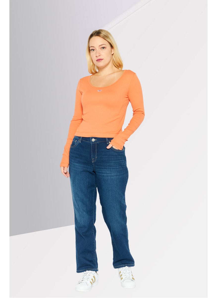 DIESEL - Women Round Neck Long Sleeve Brand Logo Top, Dark Orange - Image 1
