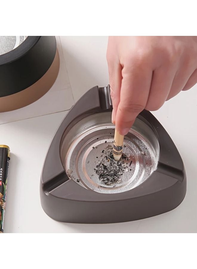 Round Stainless Steel Ashtray Large Capacity Windproof Design Brown - Image 3