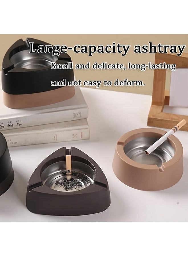 Round Stainless Steel Ashtray Large Capacity Windproof Design Brown - Image 2