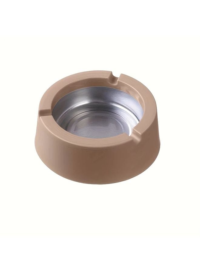 Round Stainless Steel Ashtray Large Capacity Windproof Design Brown - Image 1