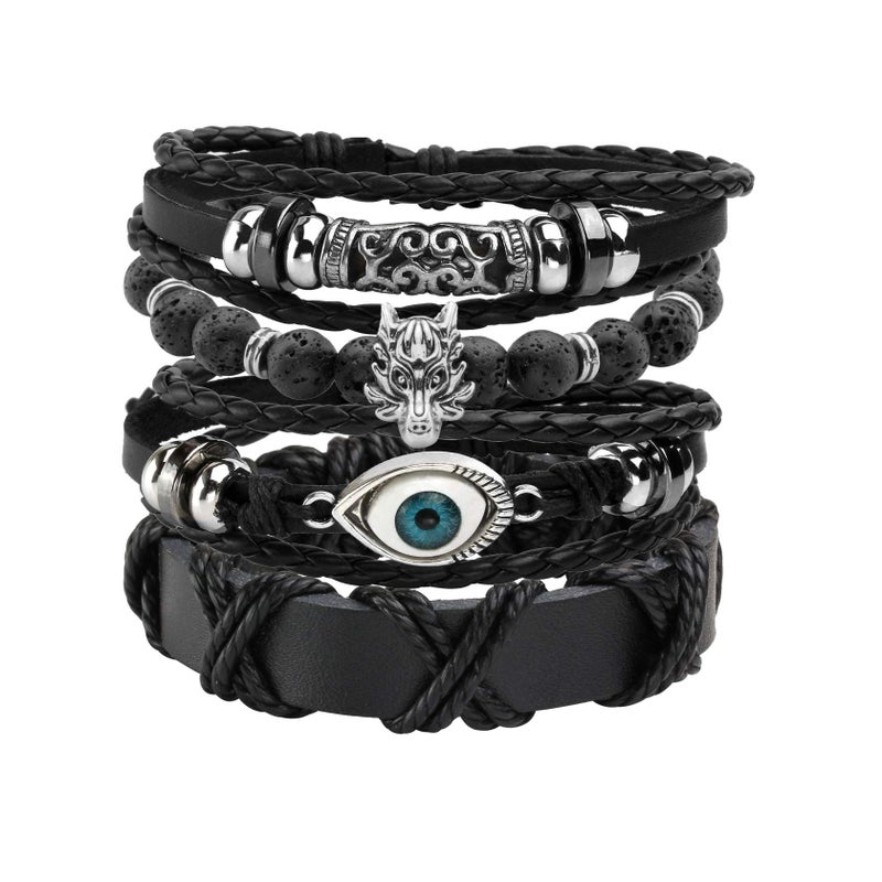 MILAKOO Punk Leather Bracelets for Women Goth Wristband Mens Eviel Eye PU Cuff Rocker Bangle - Image 1