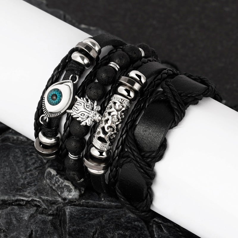 MILAKOO Punk Leather Bracelets for Women Goth Wristband Mens Eviel Eye PU Cuff Rocker Bangle - Image 4