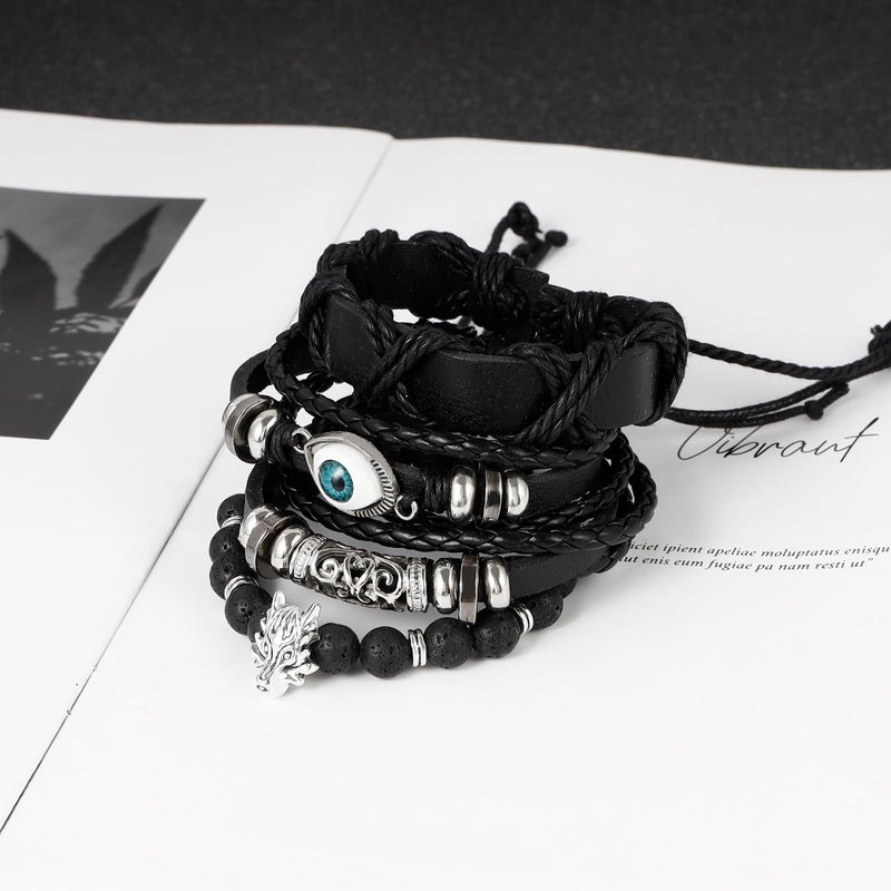 MILAKOO Punk Leather Bracelets for Women Goth Wristband Mens Eviel Eye PU Cuff Rocker Bangle - Image 5