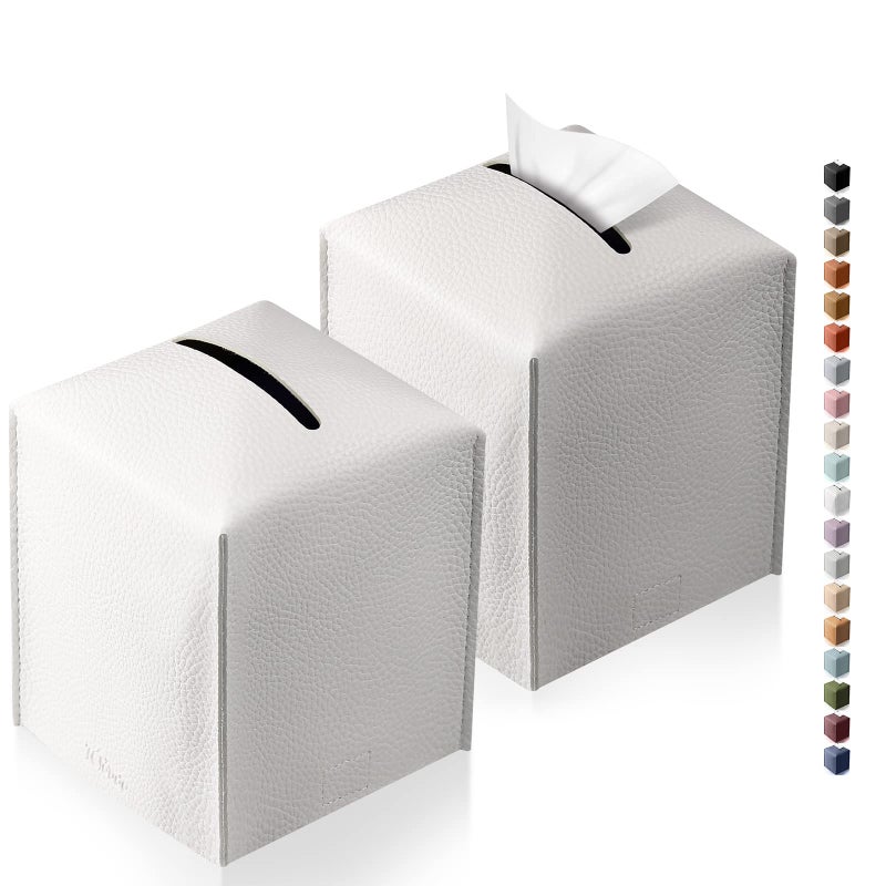 Tissue Box Cover Tclouda Modern PU Leather Square Tissue Box Holder for Creative Decorative 2 Pack Ideal for BathroomsOfficeCarNightstandOutdoor TentDining Table 5X5X5 Double White