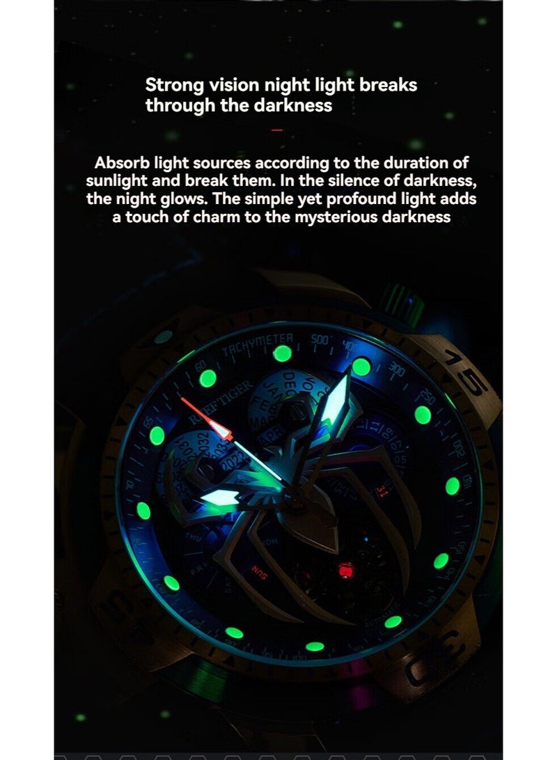 REEF TIGER high-end brand watch, fully automatic mechanical men's watch, fashionable waterproof night light large dial watch - Image 2