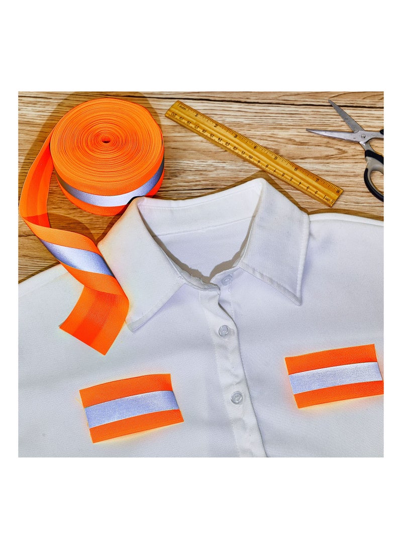 Traffic Warning Tape, 2 Roll High Visibility Reflective Fabric Stripe Webbing Ribbon DIY Sew On Fabric Tape Trim Strip for Warning Safety Trim on Vest Belt Jacket Bag Pants Shoes 5 Meters Orange - Image 3