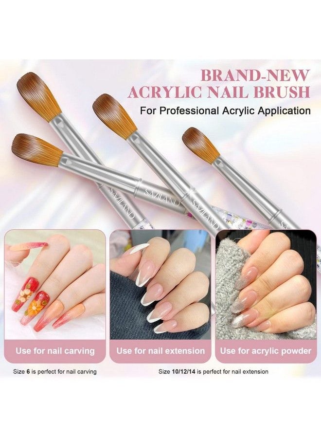 Saviland - Kolinsky Acrylic Nail Brush Set 4Pcs Professional Acrylic Nail Brushes For Acrylic Application Size 6/10/12/14 Acrylic Powder Brushes For Acrylic Nails Extension & 3D Nail Carving - Image 1