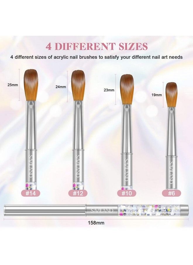 Saviland - Kolinsky Acrylic Nail Brush Set 4Pcs Professional Acrylic Nail Brushes For Acrylic Application Size 6/10/12/14 Acrylic Powder Brushes For Acrylic Nails Extension & 3D Nail Carving - Image 1