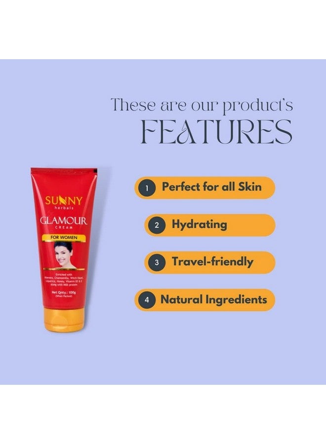 Sunny Herbals Glamour Cream To Moisturize & Lightens Skin Tone | Protects From Darkening Effect of Sun | Restores Damaged Skin Cells | Enriched With Aloe Vera, Chamomilla, Vitamin B3 & E | For Women, 100 gm - Image 3