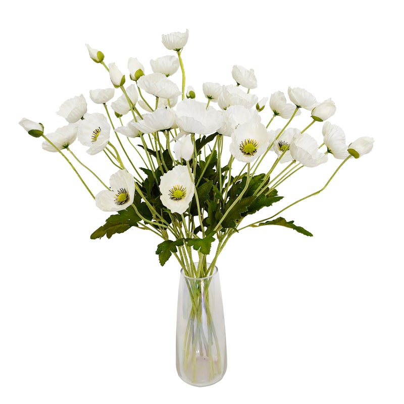 ATFL White Poppy Flowers Artificial for Wedding Decorations,12 Pcs Fake Faux Silk Poppies Bulk for Home Decor Table Centerpieces Floral Arrangement (23.5â€˜â€™, White) - Image 1