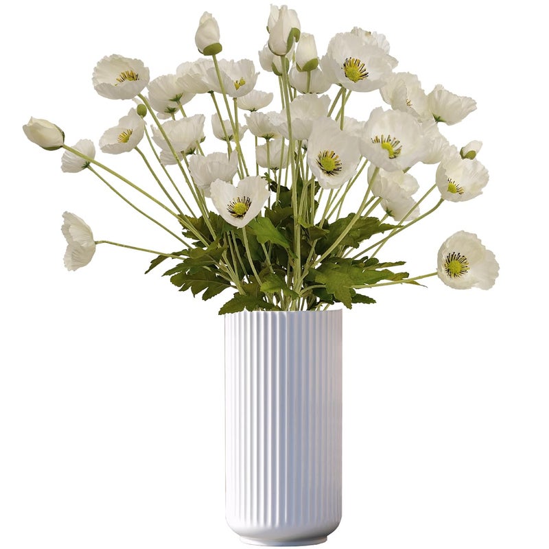 ATFL White Poppy Flowers Artificial for Wedding Decorations,12 Pcs Fake Faux Silk Poppies Bulk for Home Decor Table Centerpieces Floral Arrangement (23.5â€˜â€™, White) - Image 2