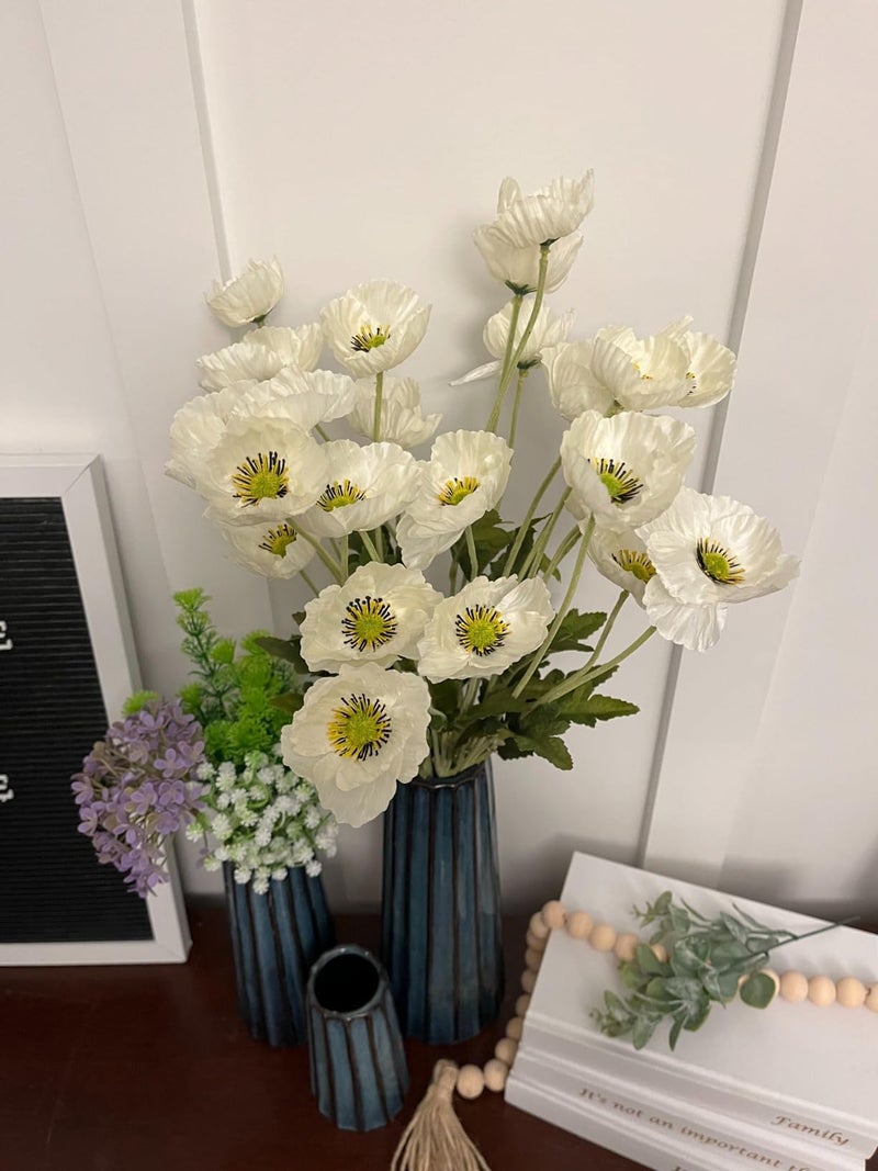 ATFL White Poppy Flowers Artificial for Wedding Decorations,12 Pcs Fake Faux Silk Poppies Bulk for Home Decor Table Centerpieces Floral Arrangement (23.5â€˜â€™, White) - Image 5