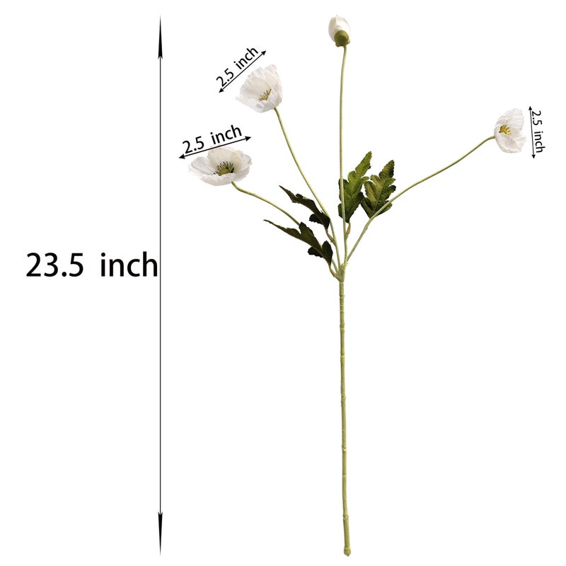 ATFL White Poppy Flowers Artificial for Wedding Decorations,12 Pcs Fake Faux Silk Poppies Bulk for Home Decor Table Centerpieces Floral Arrangement (23.5â€˜â€™, White) - Image 3