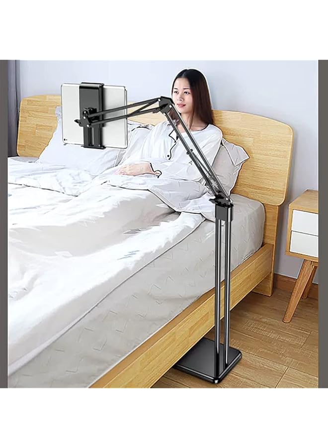 إيروريكس حامل تابلت 2 في 1 قابل للتعديل للمكتب والسرير وحامل الهاتف وحامل الأرضية لأجهزة آيباد وآيفون وسامسونج جالاكسي اللوحية مقاس 4.6 إلى 11.9 بوصة، باللون الأسود - Image 1